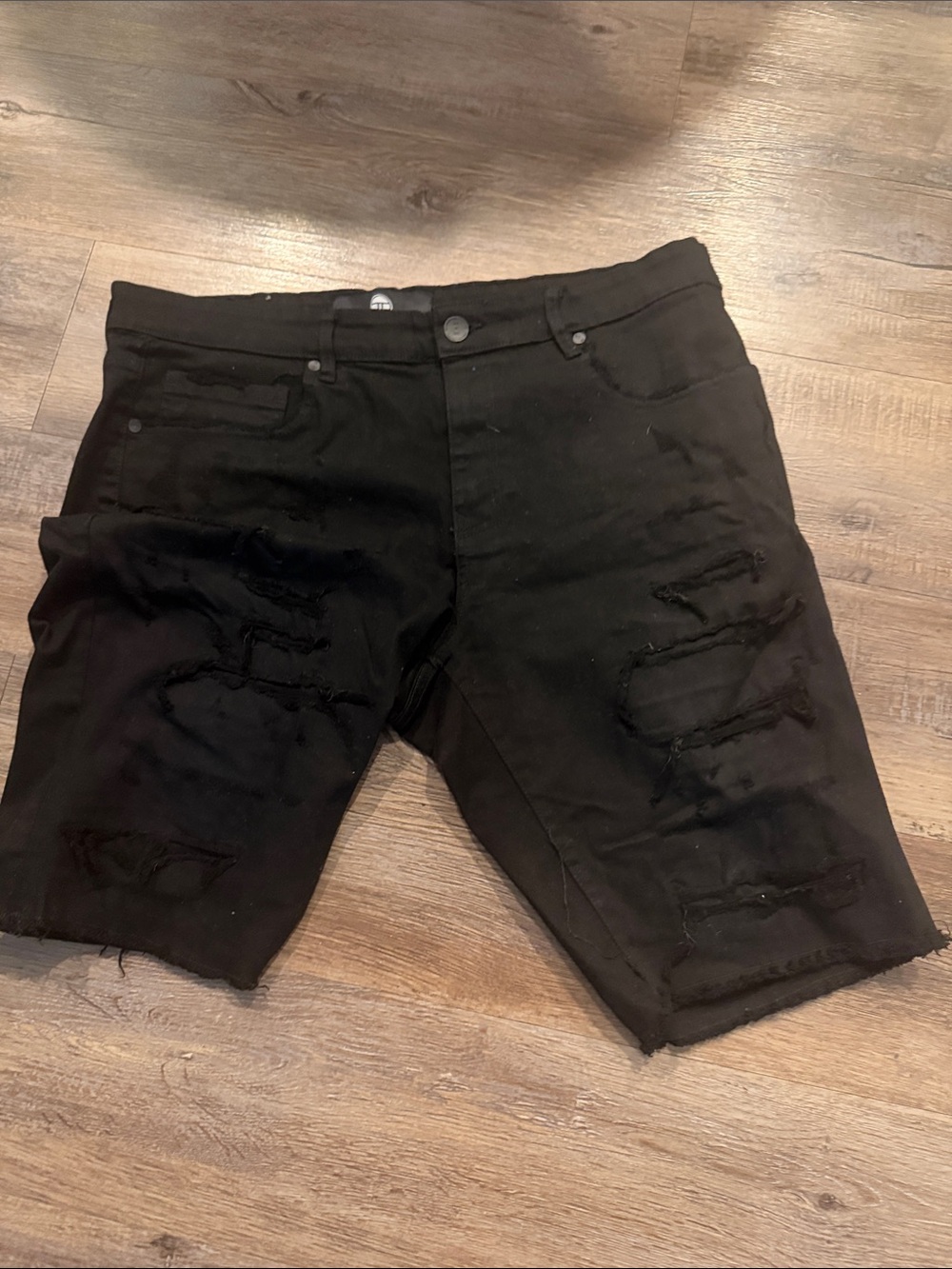 Jordan Craig Black Distressed Ripped Denim Shorts